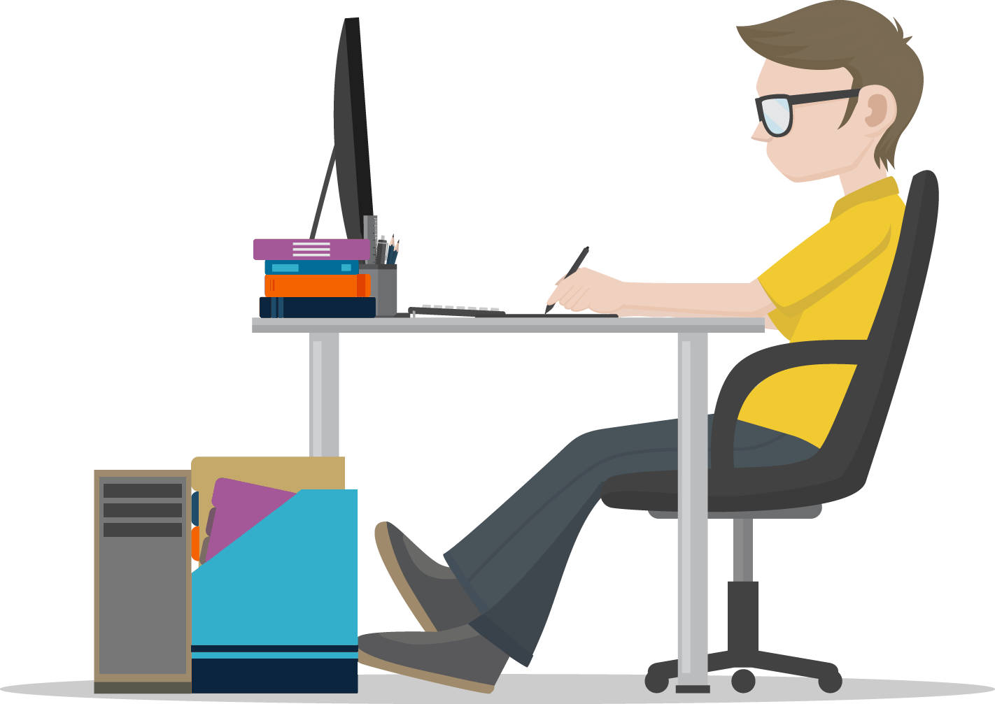 Man sitting at a desk coding on his computer.